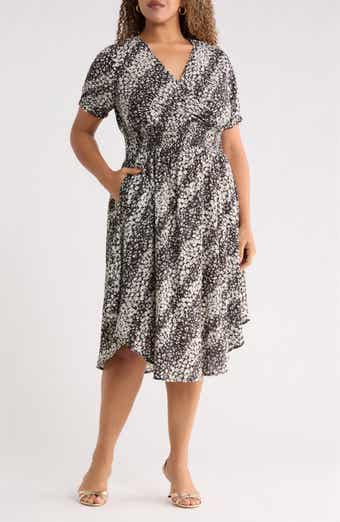 Short Sleeve Smocked Waist Midi Dress