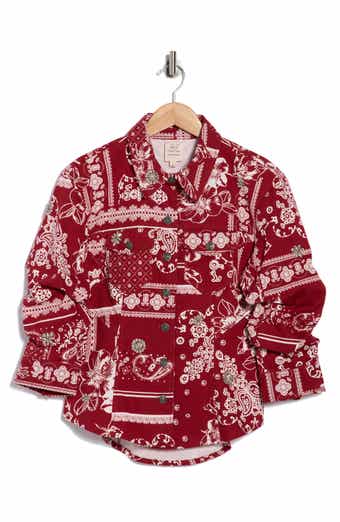 Cinq à Sept Bandana Print Twill Scrunch Sleeve Shirt Jacket