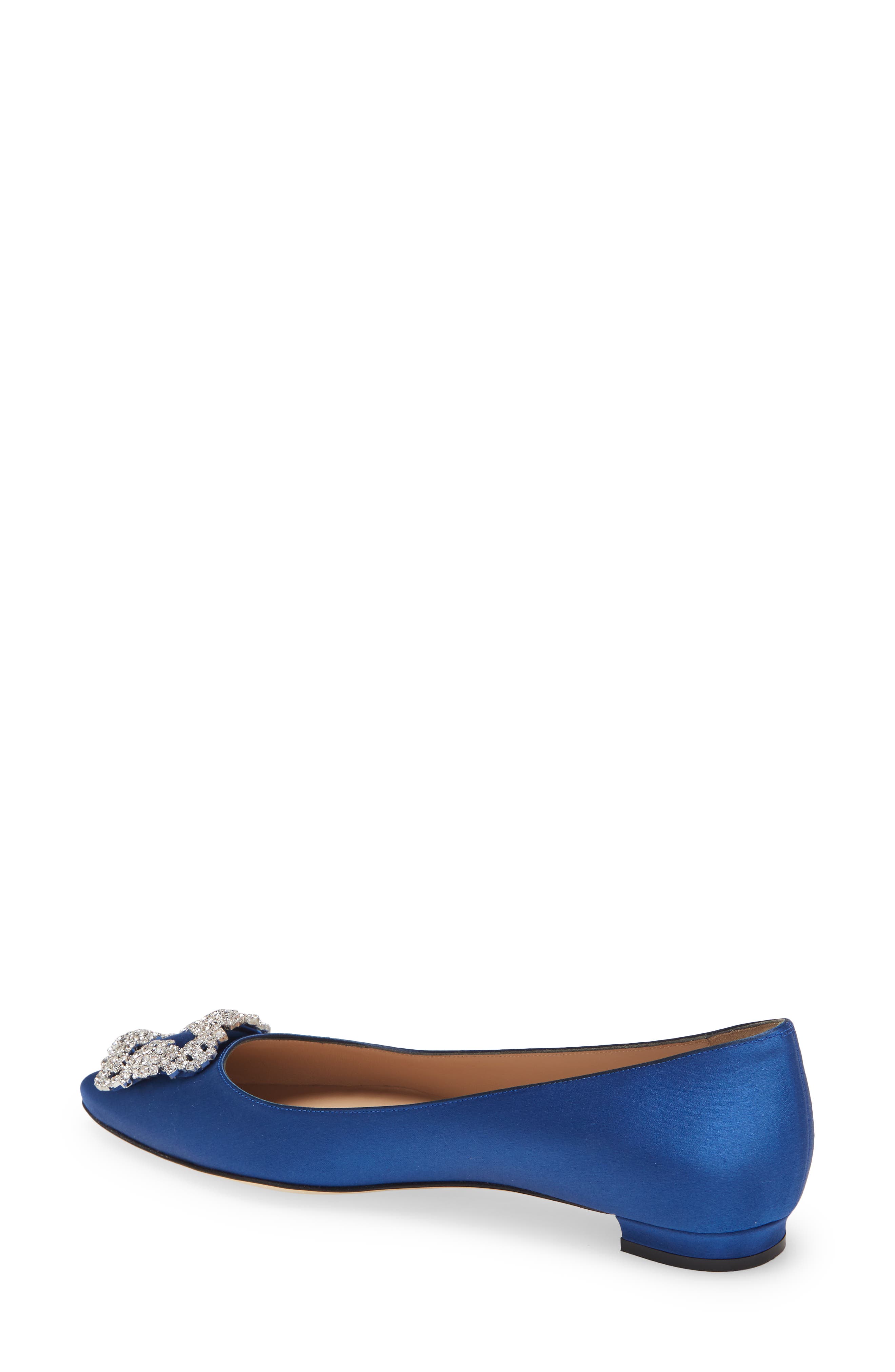 Manolo Blahnik Hangisi Crystal Buckle Flat, Alternate, color, Blue