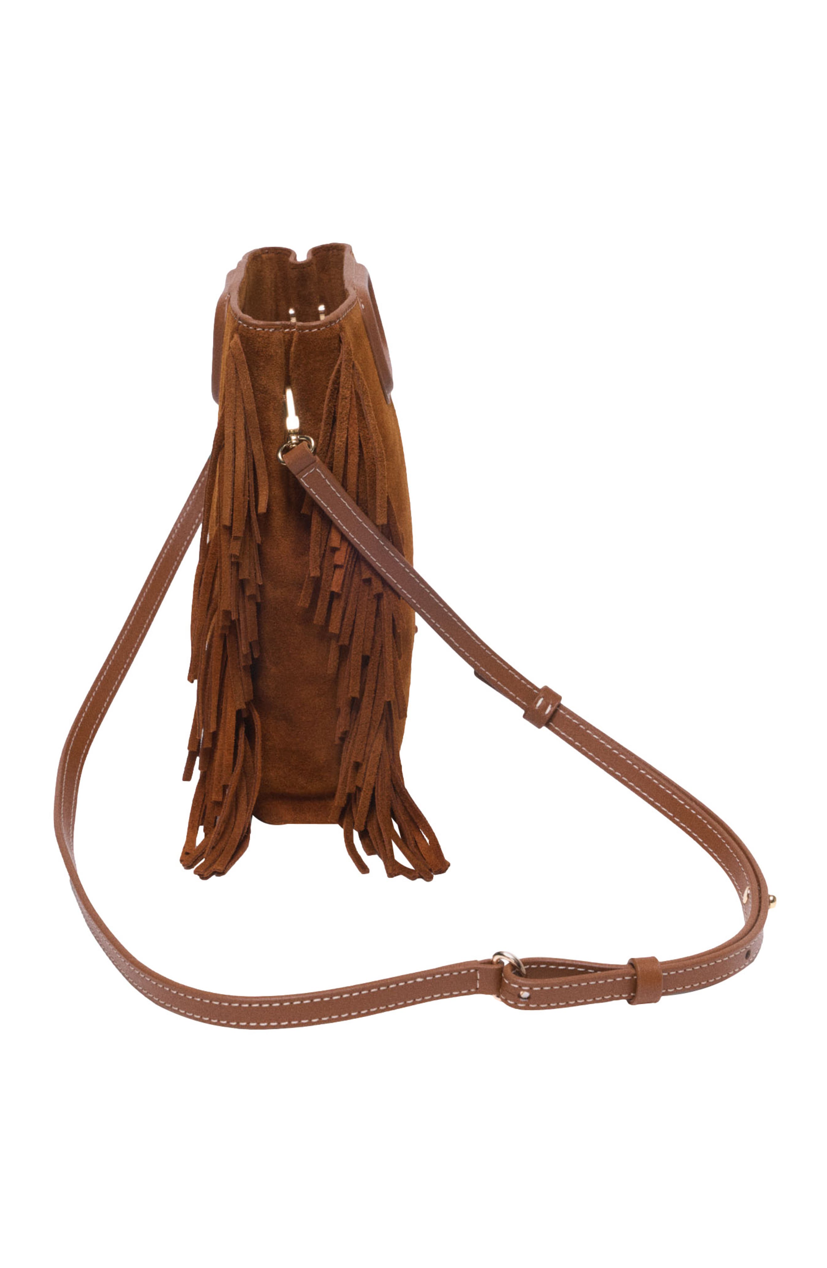 maje Topstitched suede M bag, Alternate, color, Brown
