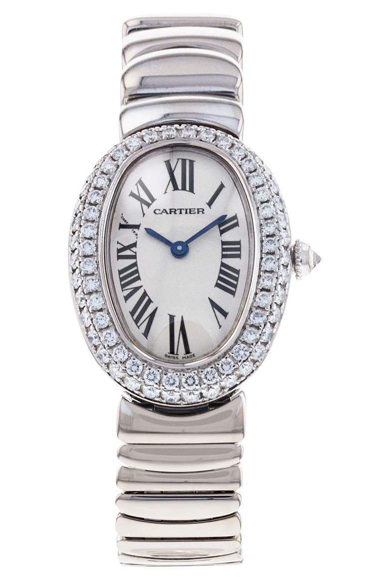 Cartier Preowned Baignoire Diamond Bracelet Watch, 30mm, Main, color, SILVER