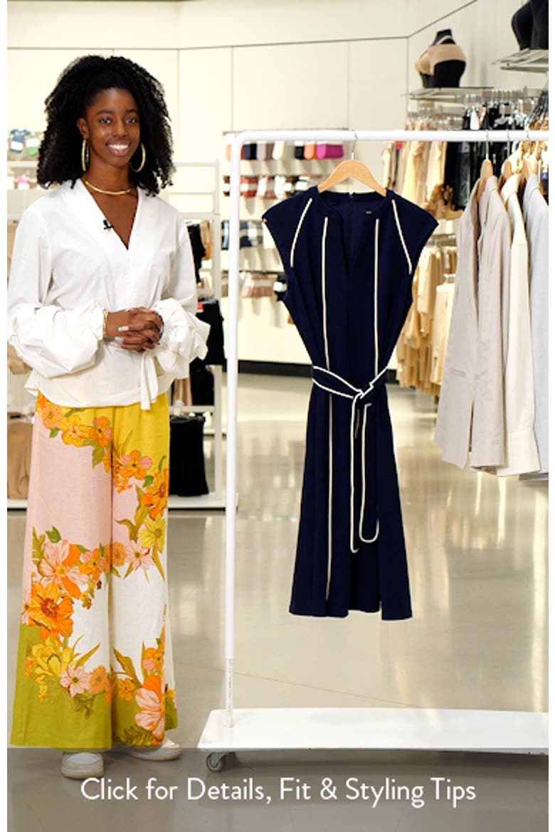 Contrast Piped Belted Midi Dress video
