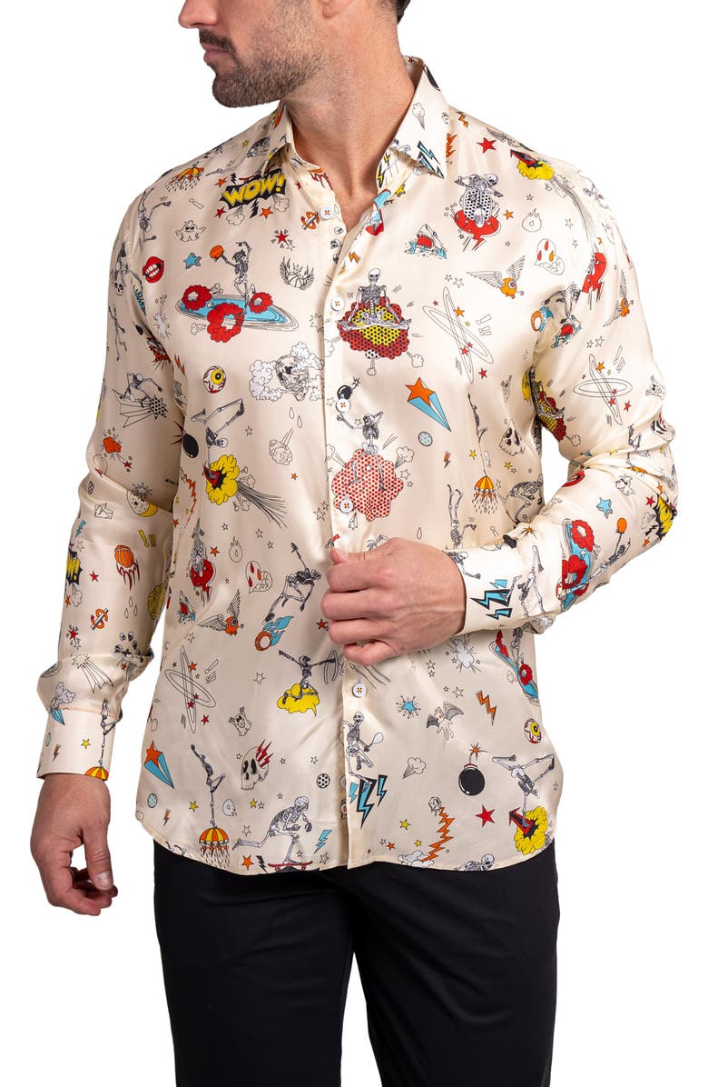 Maceoo Fibonacci Ascension Contemporary Fit Button-Up Shirt, Alternate, color, Ivory