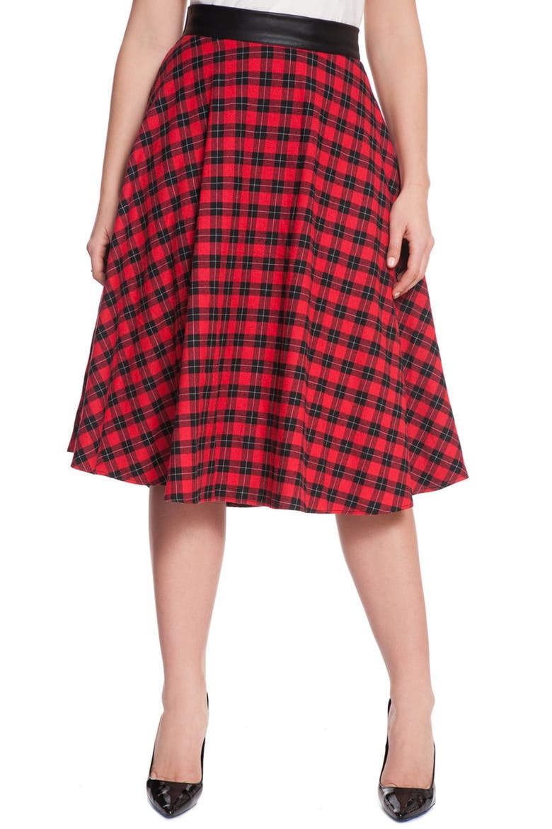 Tartan Plaid Midi Skirt, Main, color, BLACK/ RED TARTAN PLAID