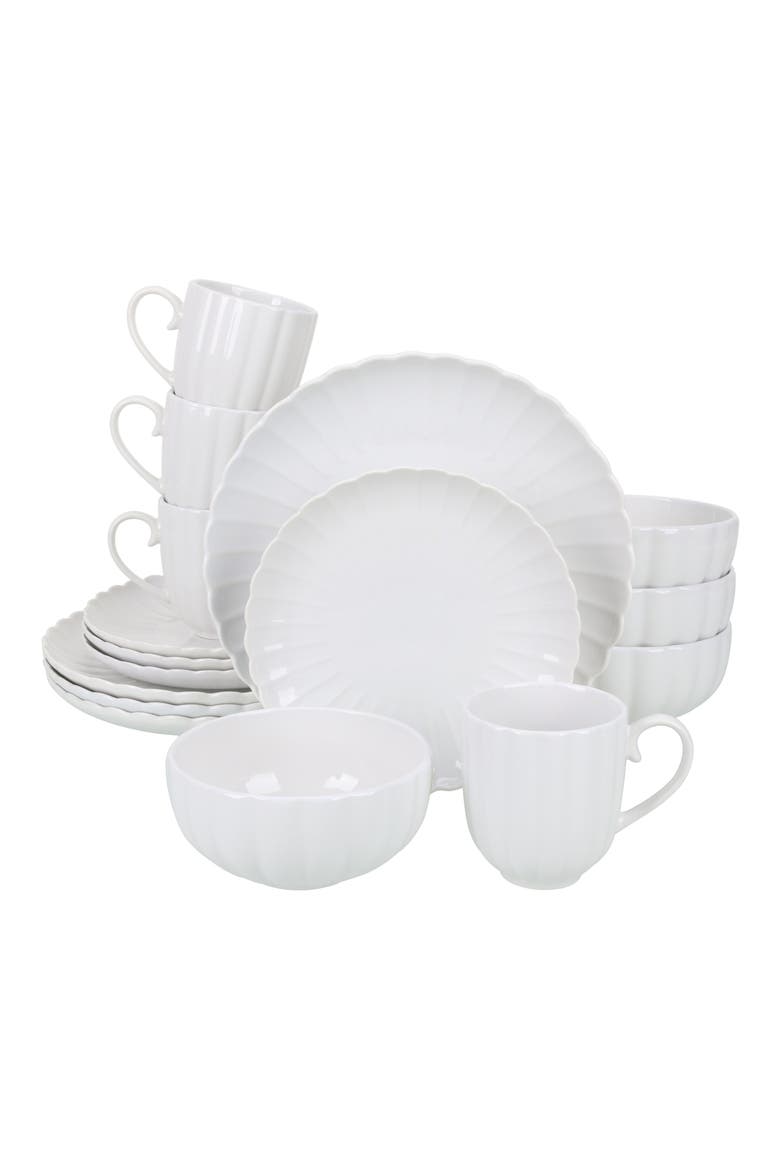 Petal 16-Piece Dinnerware Set, Main, color, WHITE