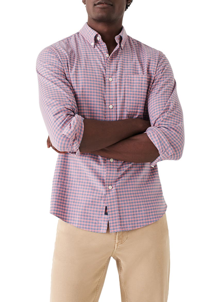 Stretch Cotton Blend Oxford Button-Down Shirt, Main, color, BLUE ROSE GINGHAM