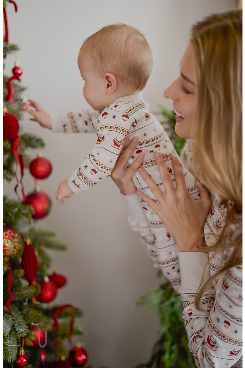 Santa Fair Isle Footed Sleeper, Alternate, color, LIGHT GREY