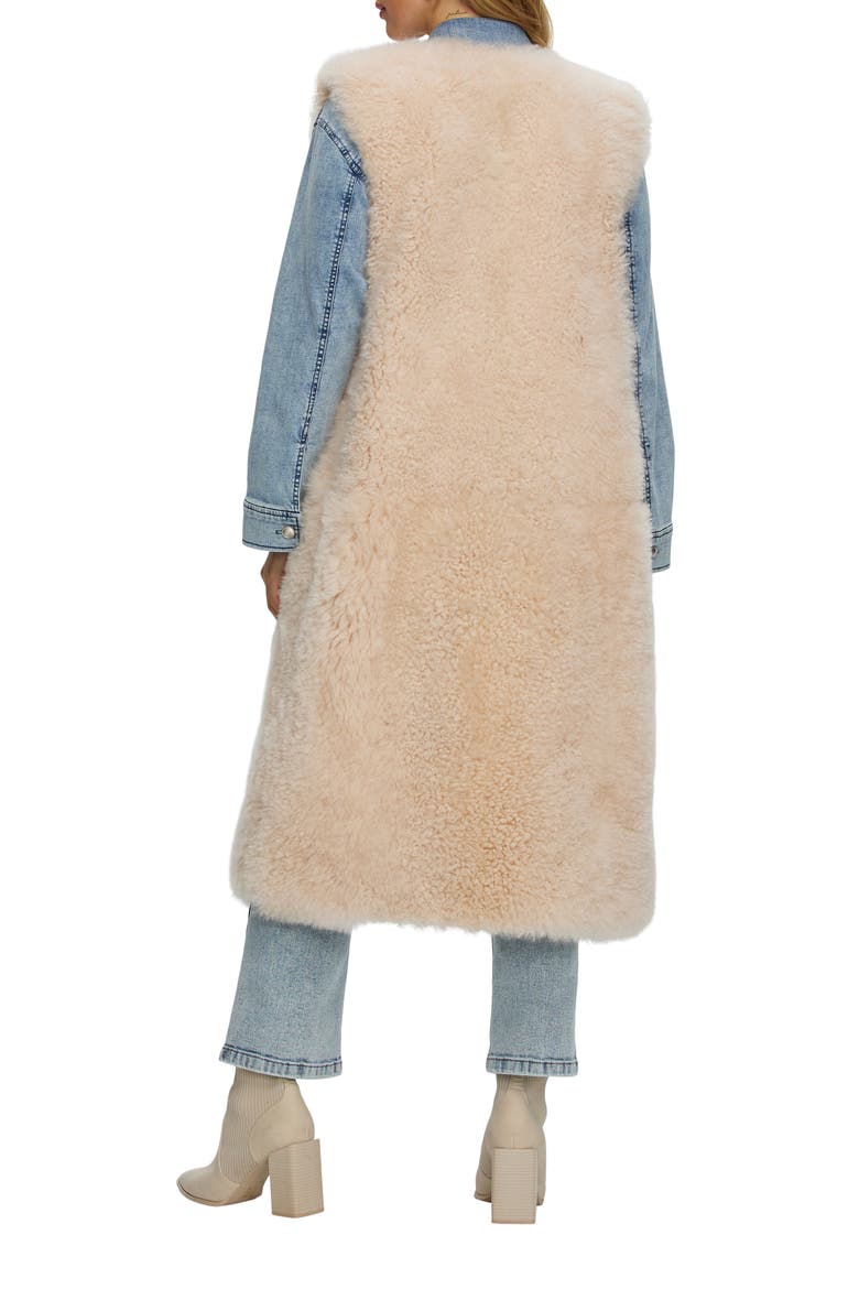 Genuine Shearling Collarless Long Vest, Alternate, color, LIGHT BEIGE