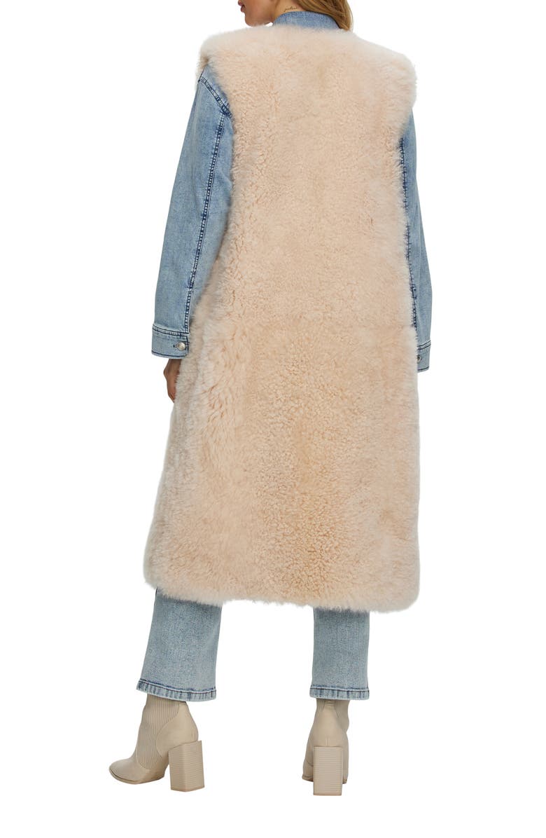 GORSKI Genuine Shearling Collarless Long Vest, Alternate, color, Light Beige