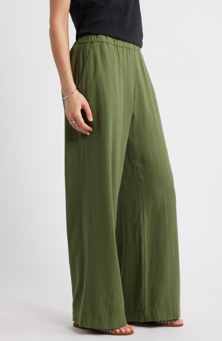 Caslon<sup>®</sup> Wide Leg Pull-On Linen Blend Pants, Alternate, color, Green Bronze