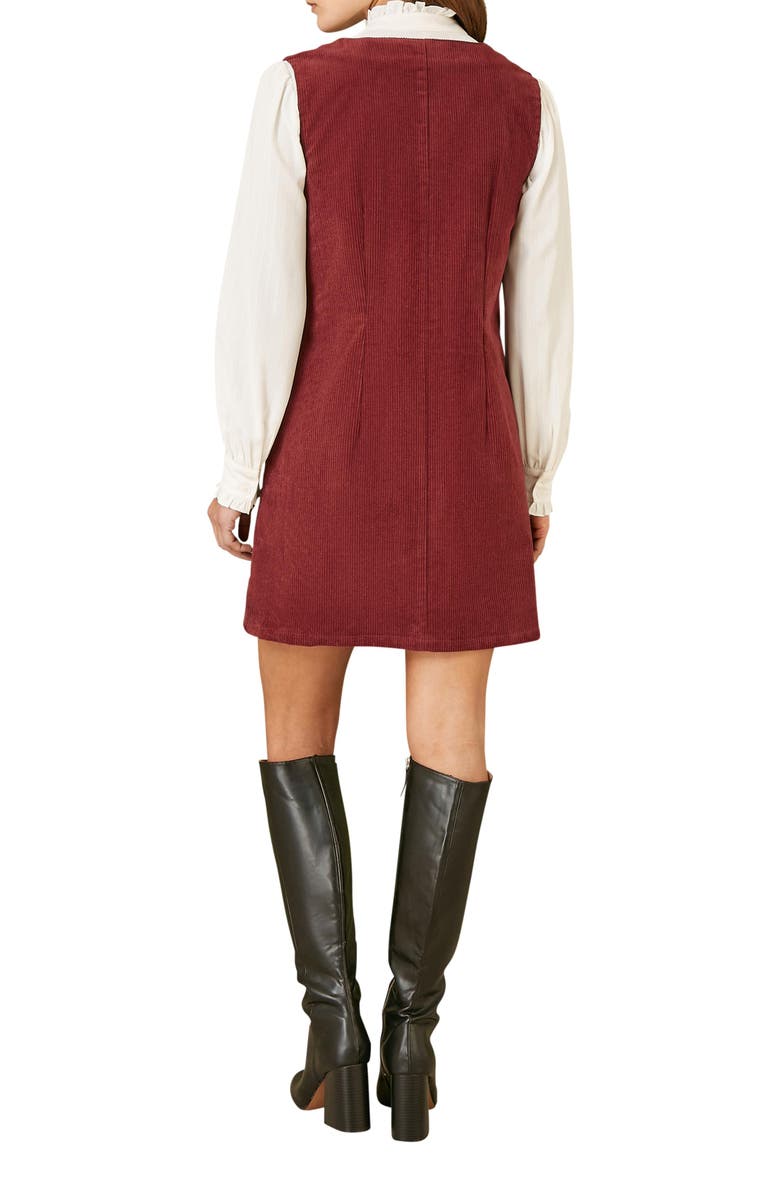 Yumi V-Neck Cord Pinafore Dress, Alternate, color, Burgundy