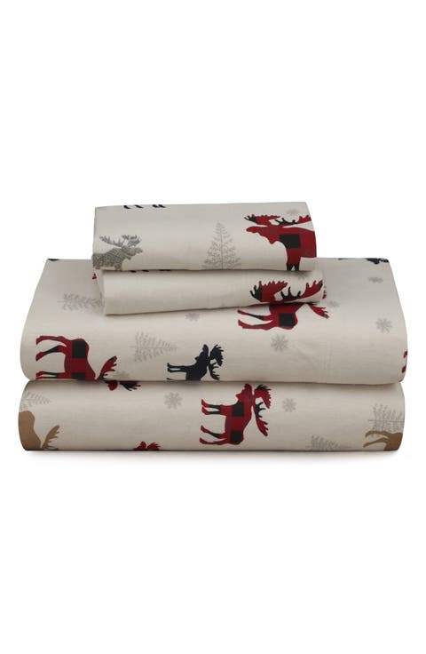 Moose Plaid Cotton Flannel Sheet Set