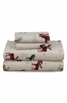 AZORES HOME Moose Plaid Cotton Flannel Sheet Set