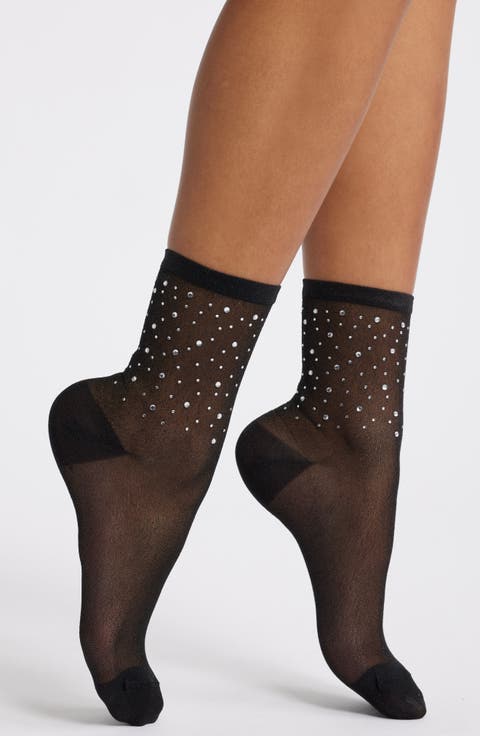 Rhinestone Metallic Quarter Socks