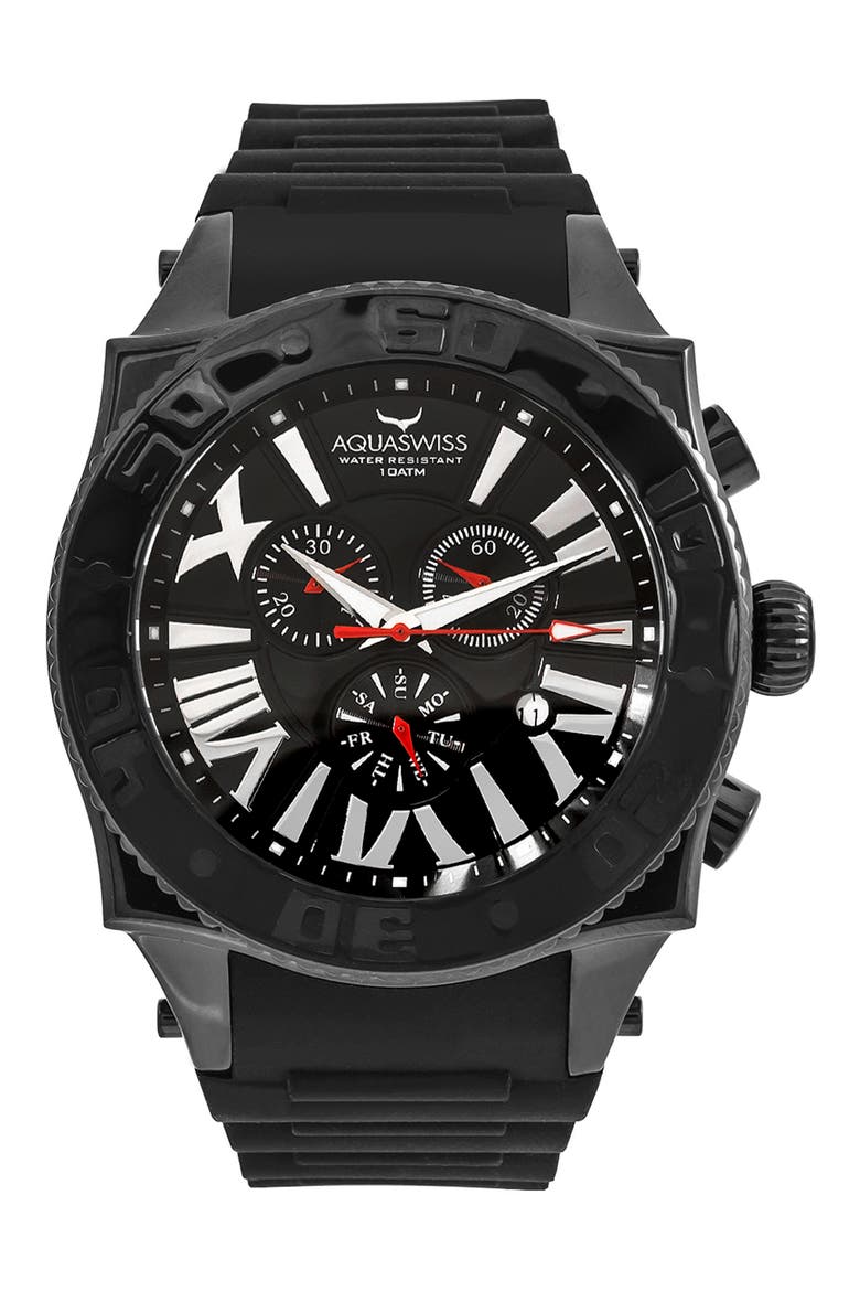 Men's Swissport XG Silicone Strap Watch, 50mm x 63mm, Main, color, BLACK