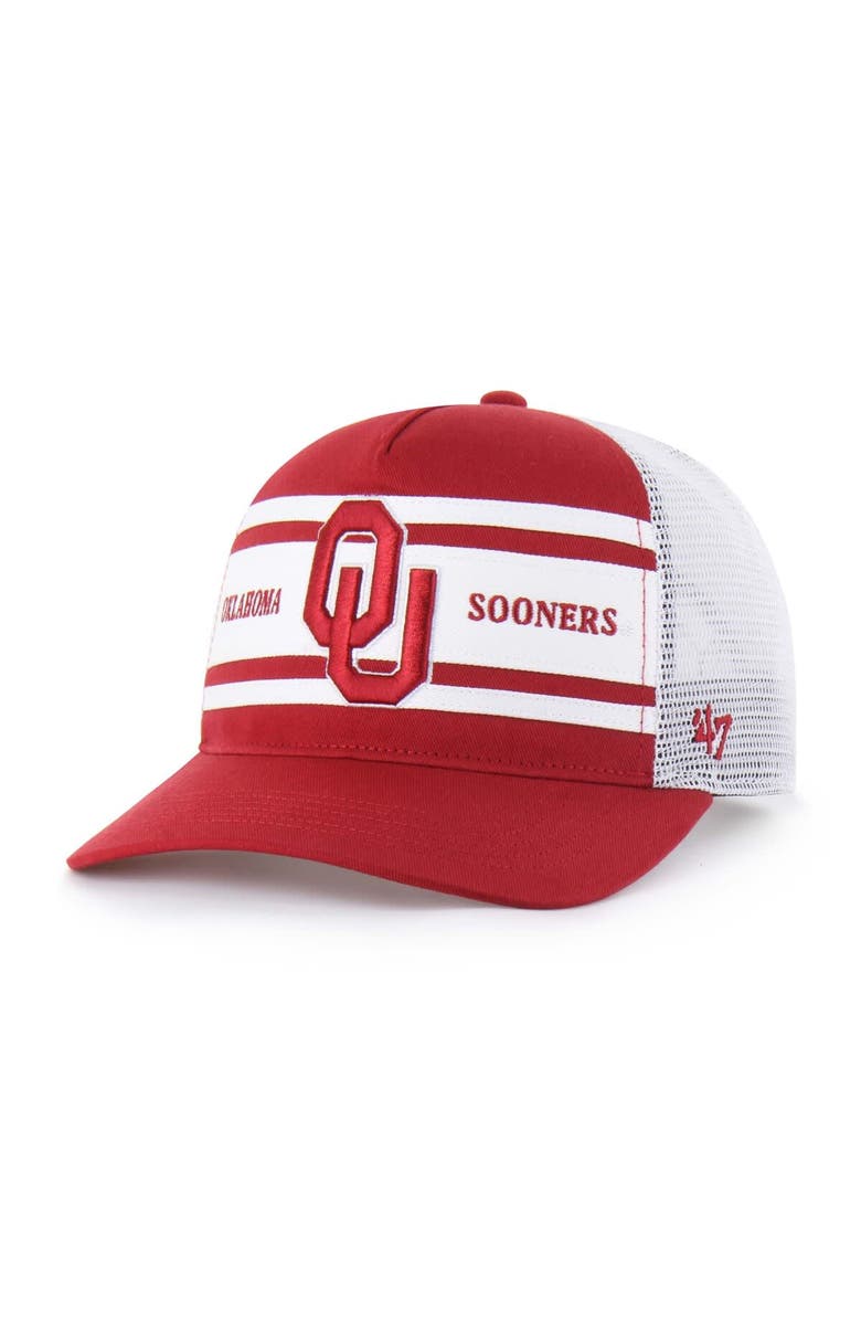 '47 Youth '47 Crimson/White Oklahoma Sooners Super Stripe Hitch Adjustable Trucker Hat, Main, color,