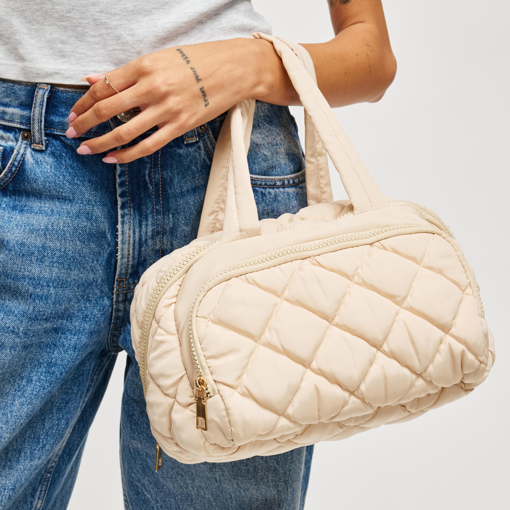Zip Me Pretty - Quilted Puffer Travel Organizer, Main, color, Cream