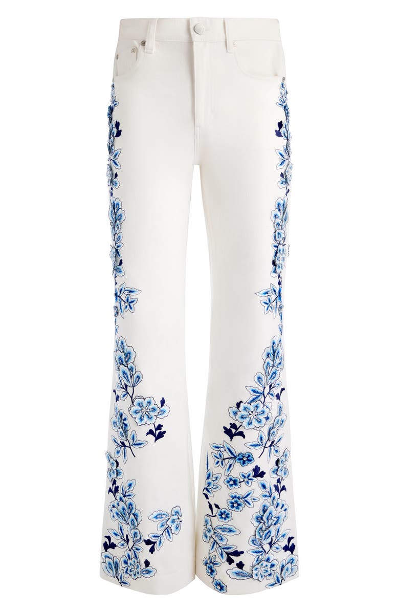 Alice + Olivia Weezy Floral Embroidered Bootcut Jeans, Alternate, color, Off White