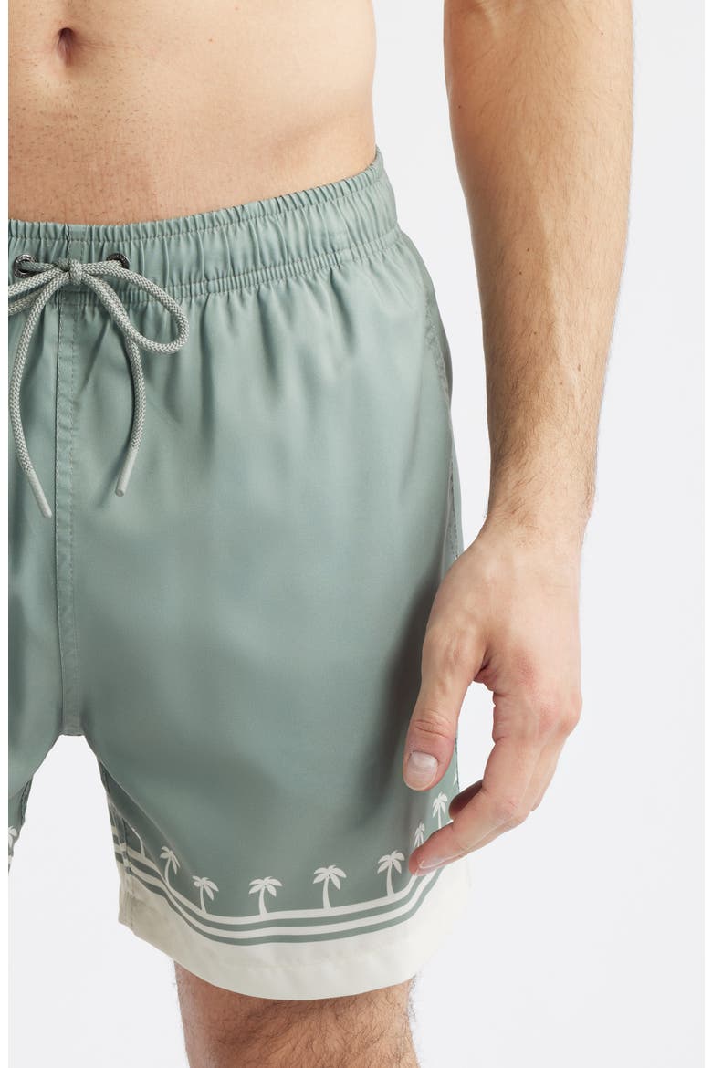 Palm Tree Print Swim Trunks, Alternate, color, OLIVE