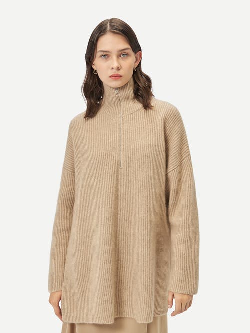 Gobi Mongolian Cashmere Cashmere Quarter-zip Sweater In Warm Grey