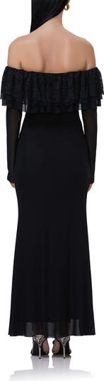 Betty Off the Shoulder Long Sleeve Mesh Maxi Dress