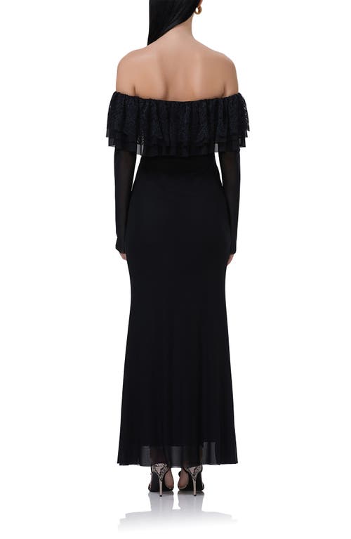 AFRM AFRM BETTY OFF THE SHOULDER LONG SLEEVE MESH MAXI DRESS 