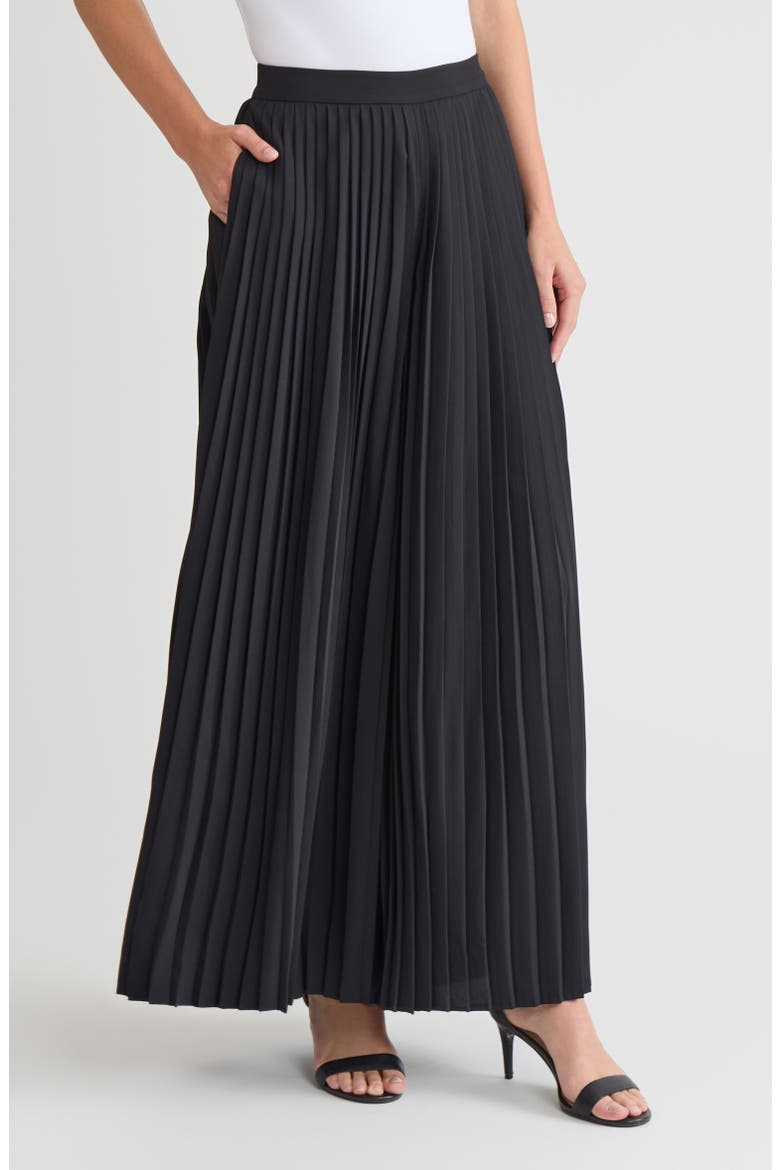 Pleated Palazzo Crepe de Chine Flared Pant, Alternate, color, Black