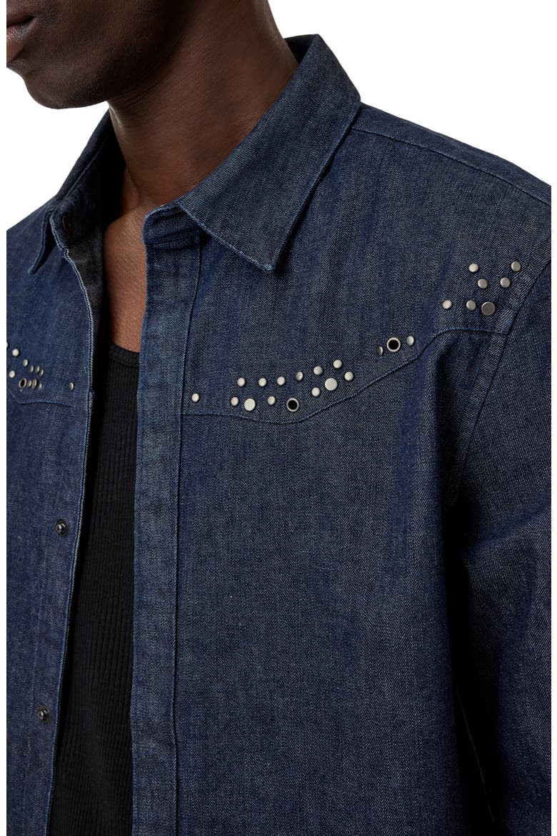 Studded Western Denim Snap-Up Shirt, Alternate, color, LAKE BLUE