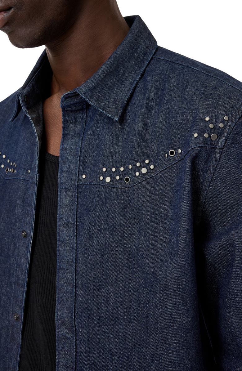 John Varvatos Studded Western Denim Snap-Up Shirt, Alternate, color, Lake Blue