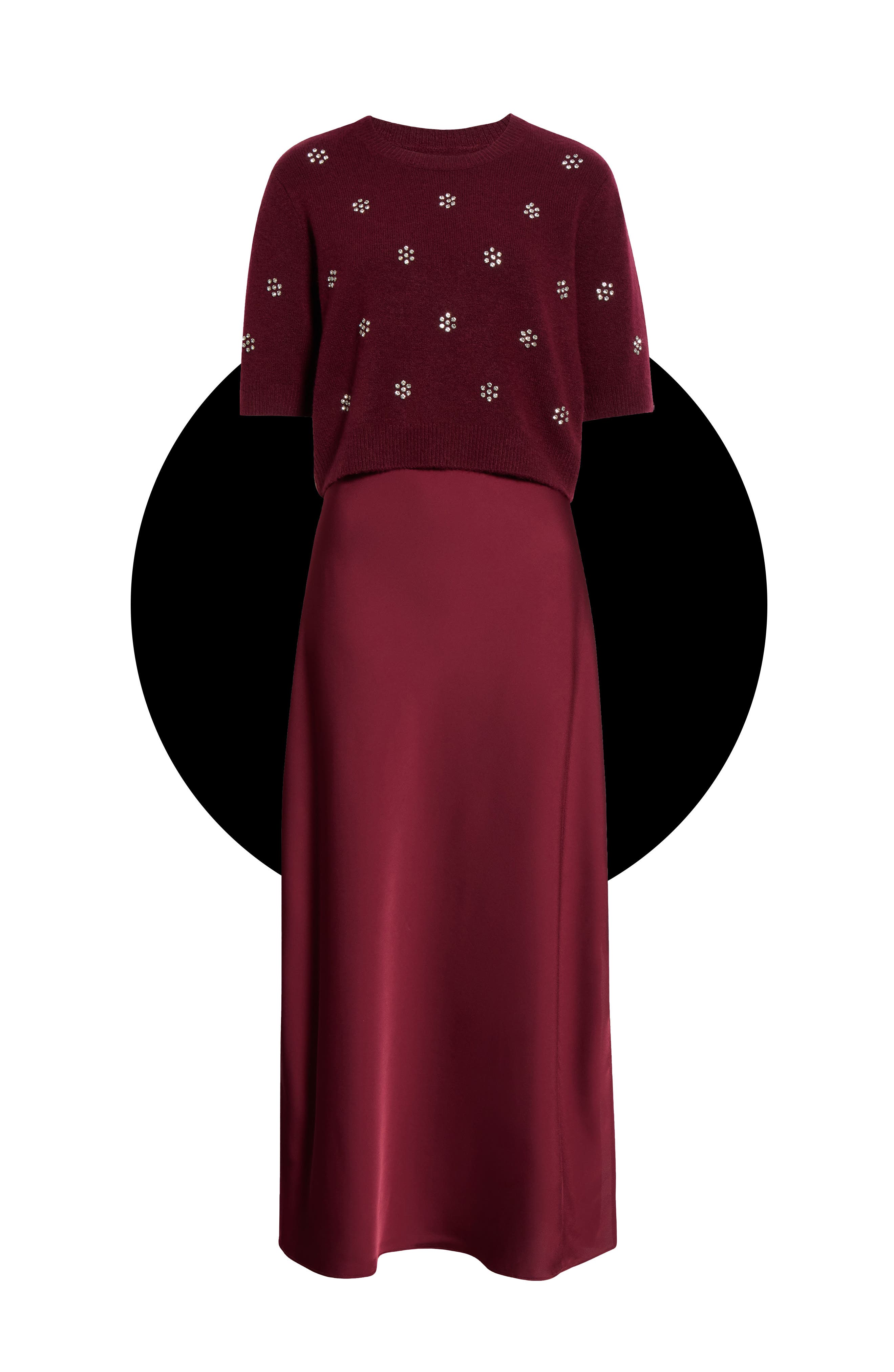 Satin Maxi Slipdress & Short Sleeve Sweater Set