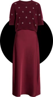 Halogen® Satin Maxi Slipdress & Short Sleeve Sweater Set