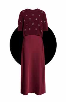 Satin Maxi Slipdress & Short Sleeve Sweater Set