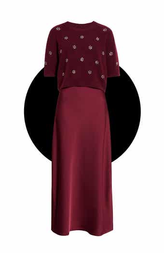 Satin Maxi Slipdress & Short Sleeve Sweater Set