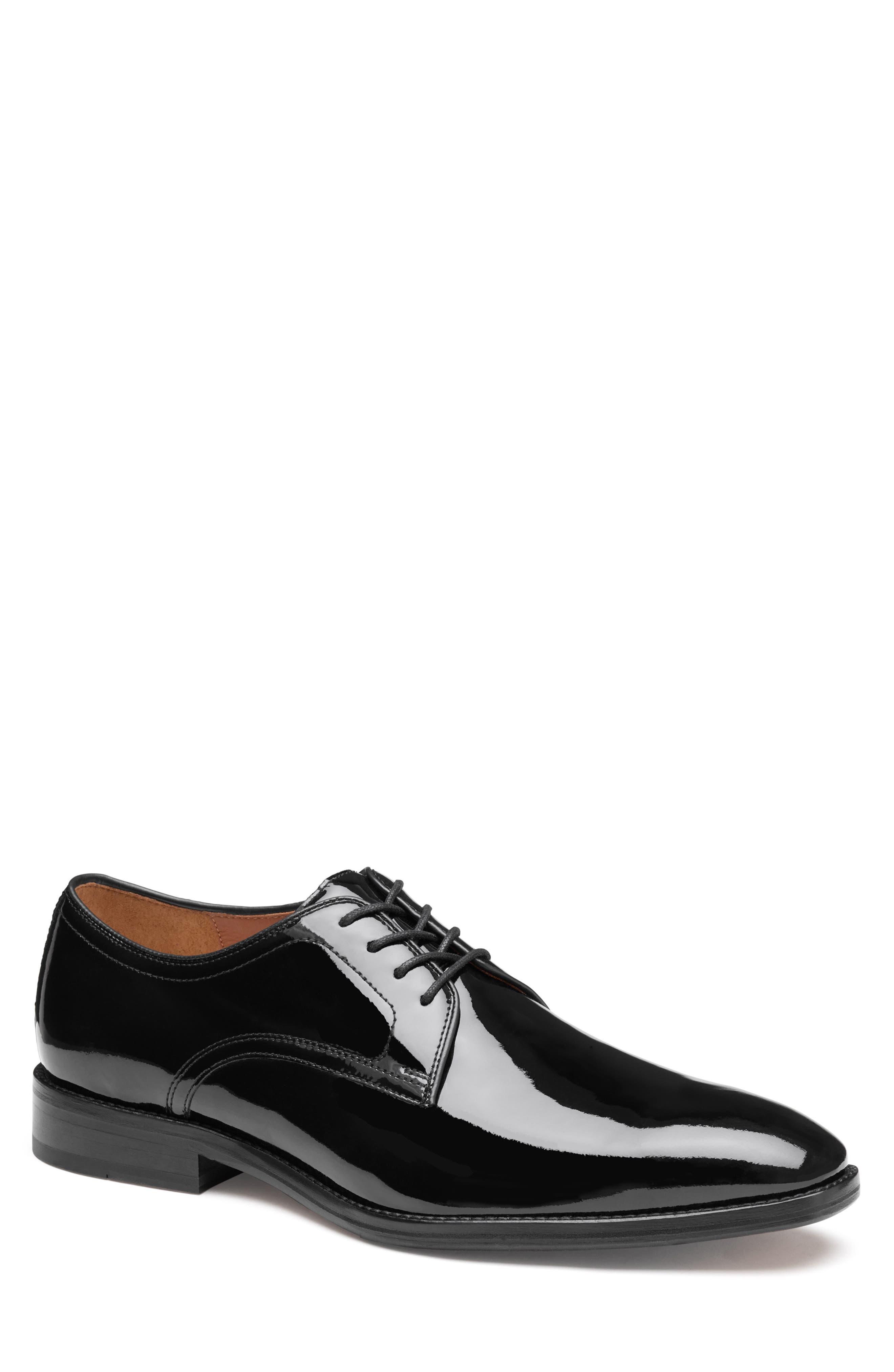 Johnston & Murphy Sullivan Plain Toe Derby, Main, color, Black Italian Patent Calfskin