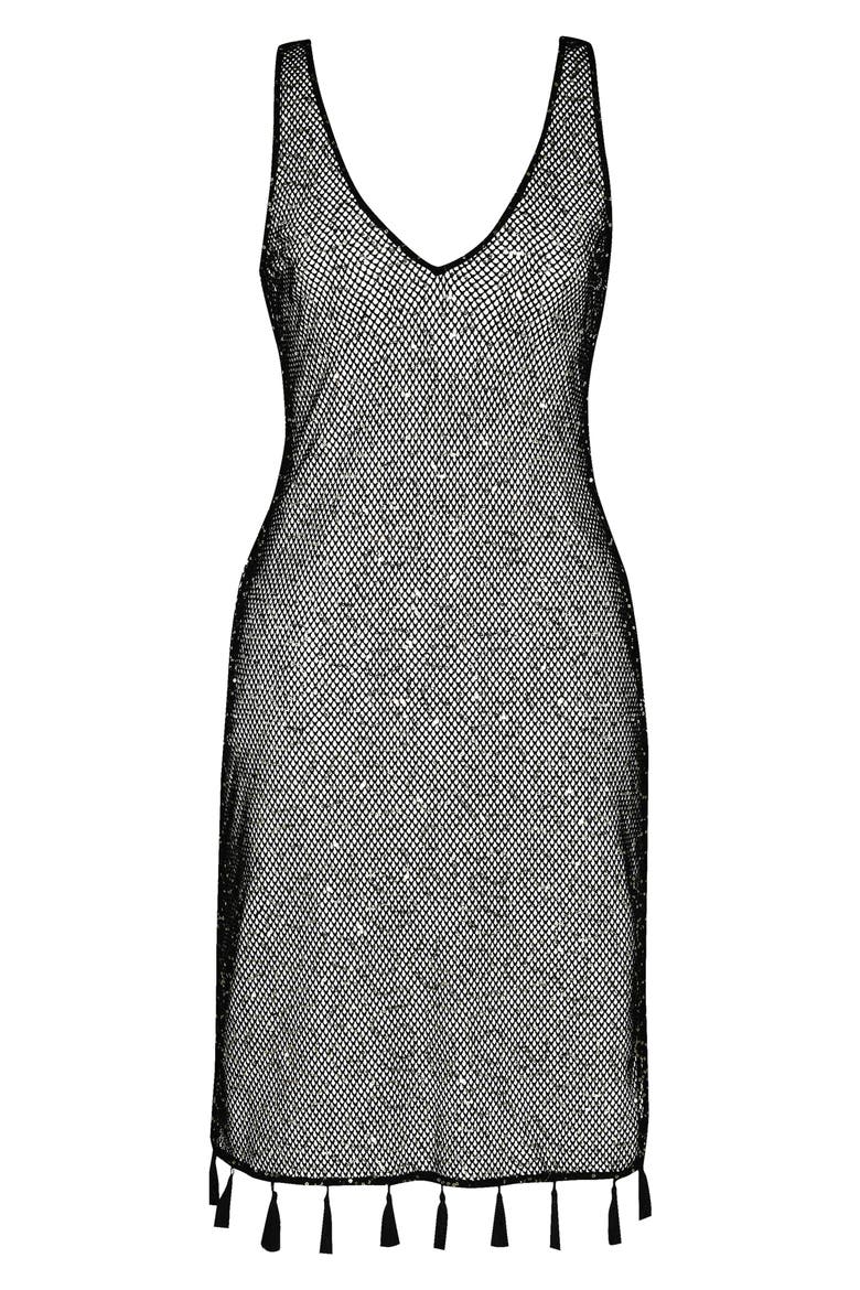 Shine Open Stitch Cover-Up Dress, Alternate, color, BLACK