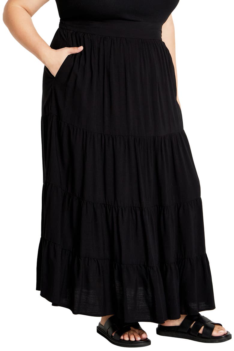 Piper Tiered Maxi Skirt, Alternate, color, BLACK