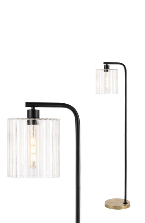 Easton 60.75" Modern Minimalist Metal/Ribbed Glass LED Floor Lamp, Brass Gold/Black