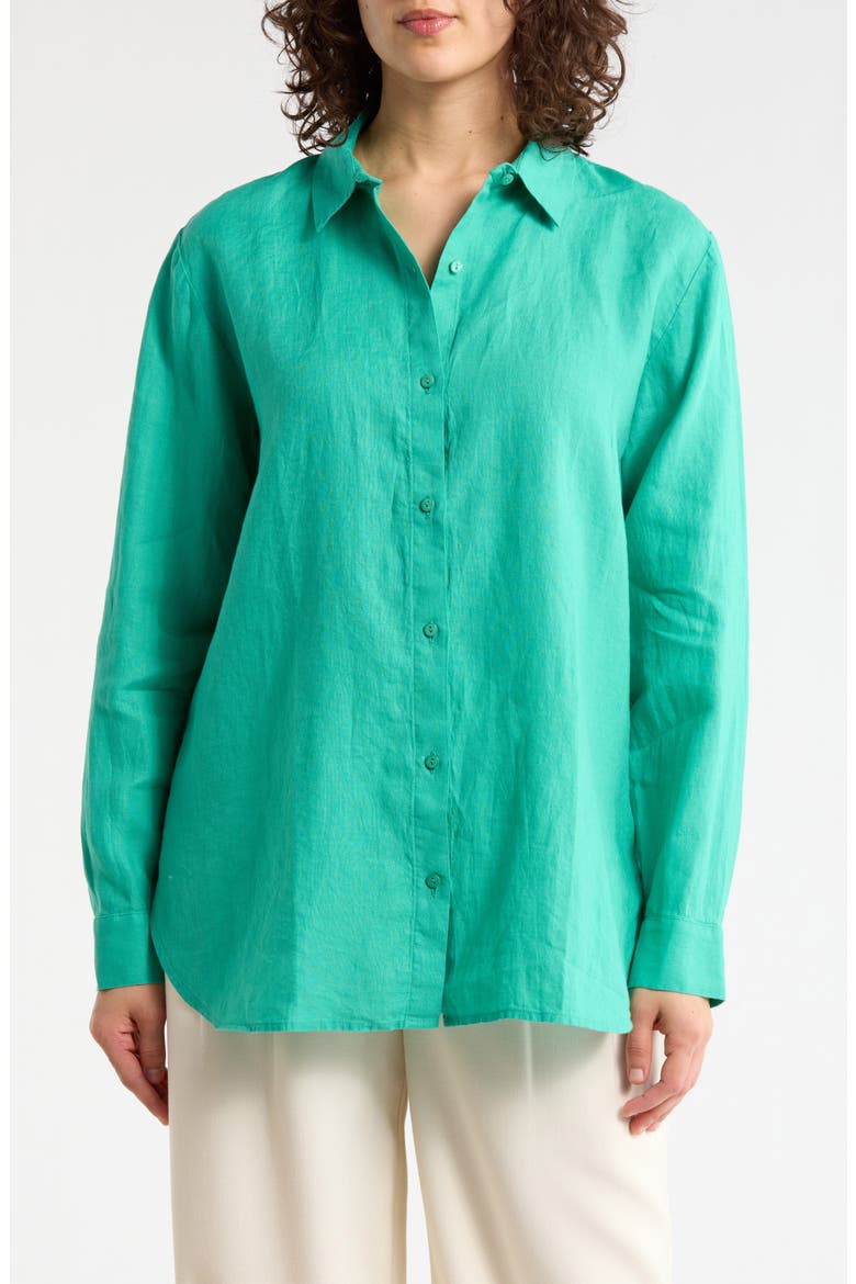 Classic Collar Organic Linen Button-Up Shirt, Main, color, JADE