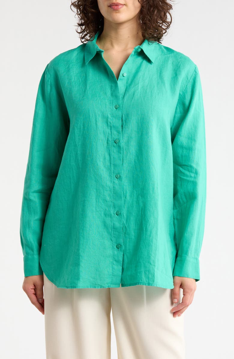 Eileen Fisher Classic Collar Organic Linen Button-Up Shirt, Main, color, Jade