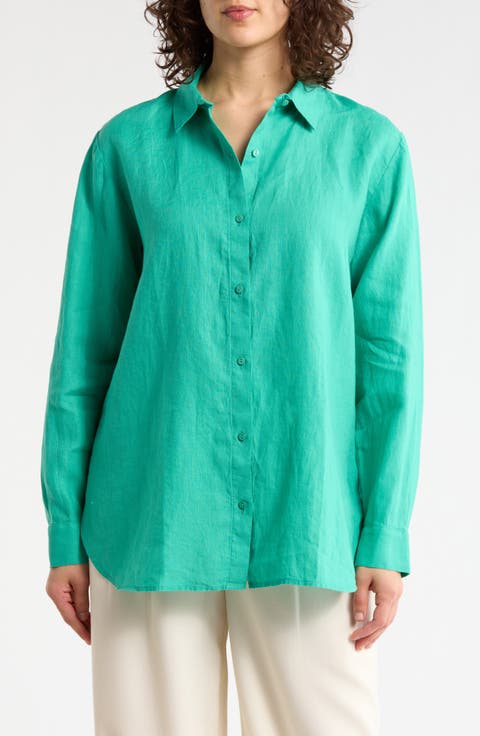 Classic Collar Organic Linen Button-Up Shirt