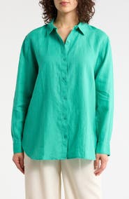 Eileen Fisher Classic Collar Organic Linen Button-Up Shirt