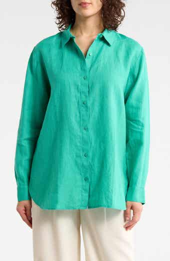 Eileen Fisher Classic Collar Organic Linen Button-Up Shirt