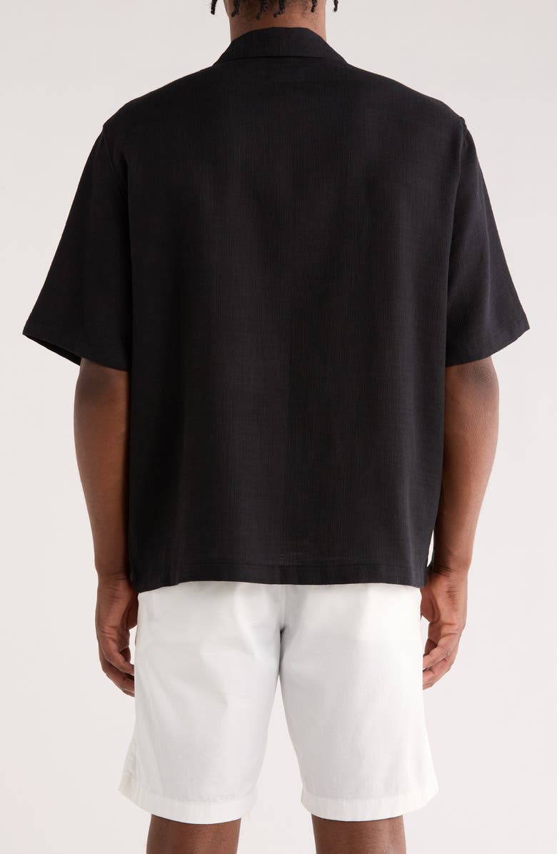 PacSun Floral Appliqué Lyocell Camp Shirt, Alternate, color, Black