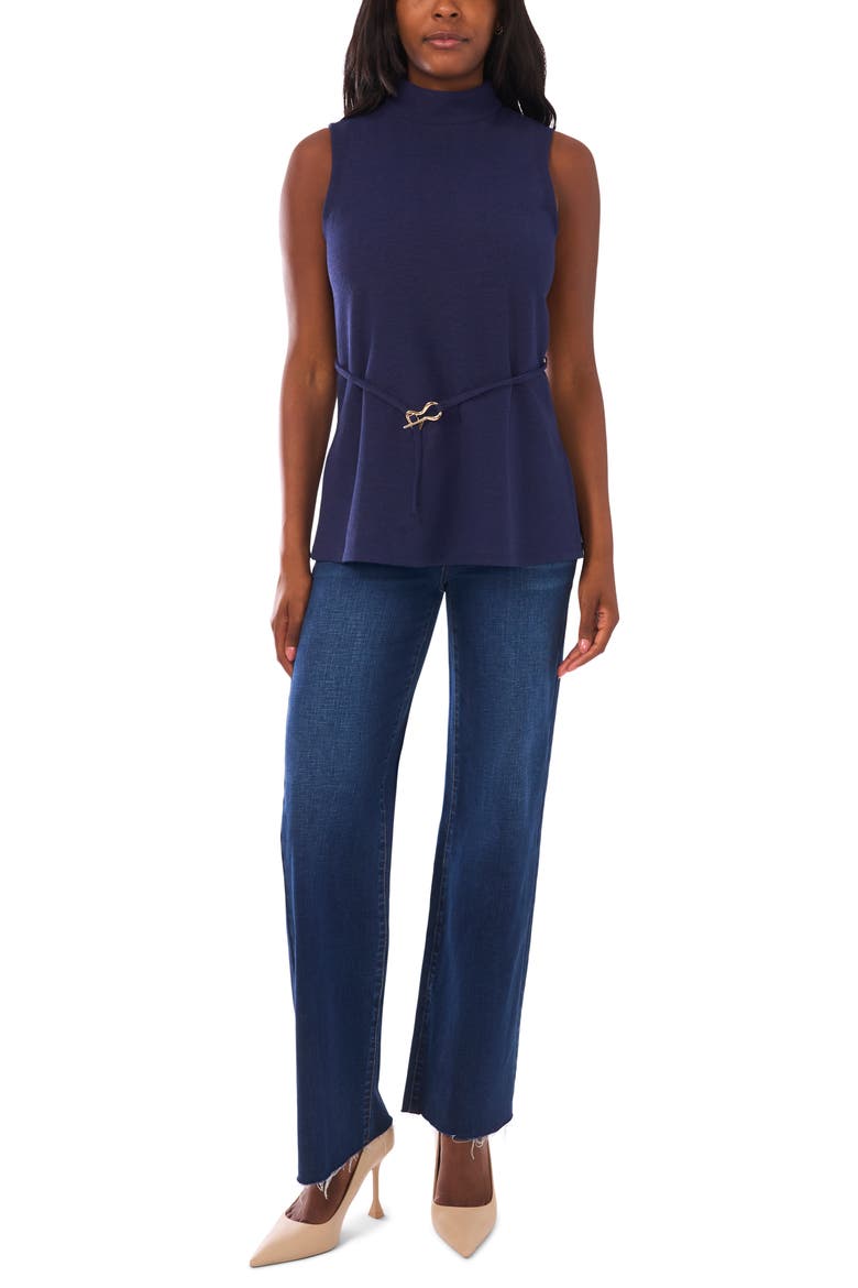 Sleeveless Belted Mock Neck Top, Alternate, color, CLASSIC NAVY