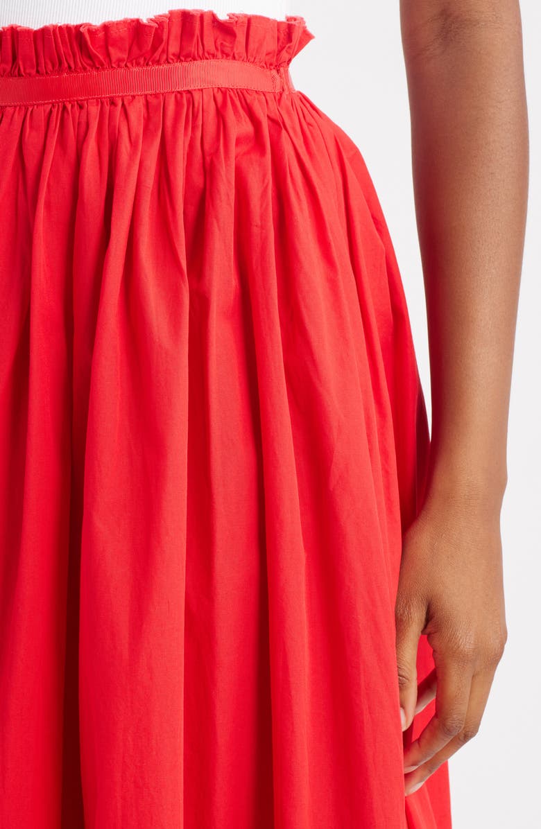 Topshop Crinkle Cotton Maxi Skirt, Alternate, color, Red