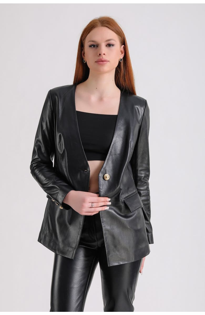 Furniq UK Genevieve Leather Jacket, Main, color, Black