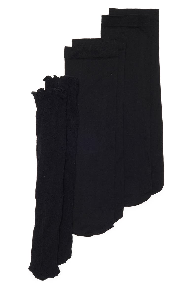 Assorted 3-Pack Lace & Opaque Anklet Socks, Main, color, BLACK