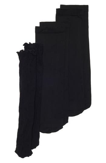 Nordstrom Rack Assorted 3-pack Lace & Opaque Anklet Socks In Black