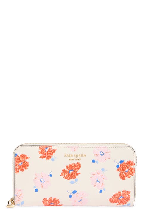 Morgan Dotty Floral Embossed Saffiano Leather Zip Continental Wallet