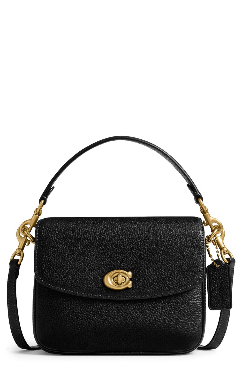 Cassi 19 Polished Pebble Leather Crossbody Bag, color, BLACK